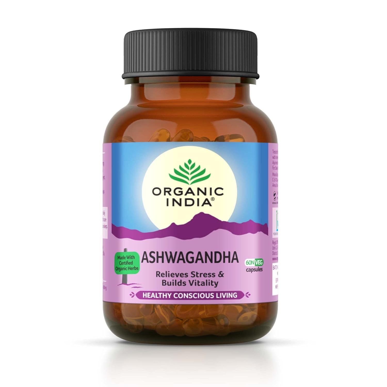 

Organic India Ashwagandha Root Capsules Pack of 2 X 60 Veg Caps 400mg Each for Energy and Vitality