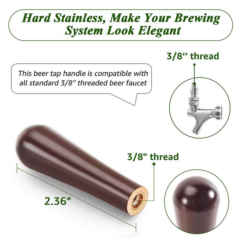3 PCS Beechwood Tap Handle for Beer,3/8" Thread Dark Brown Beer/Coffee Faucet Handle,Medieval Classical Aesthetics Comfort Grip