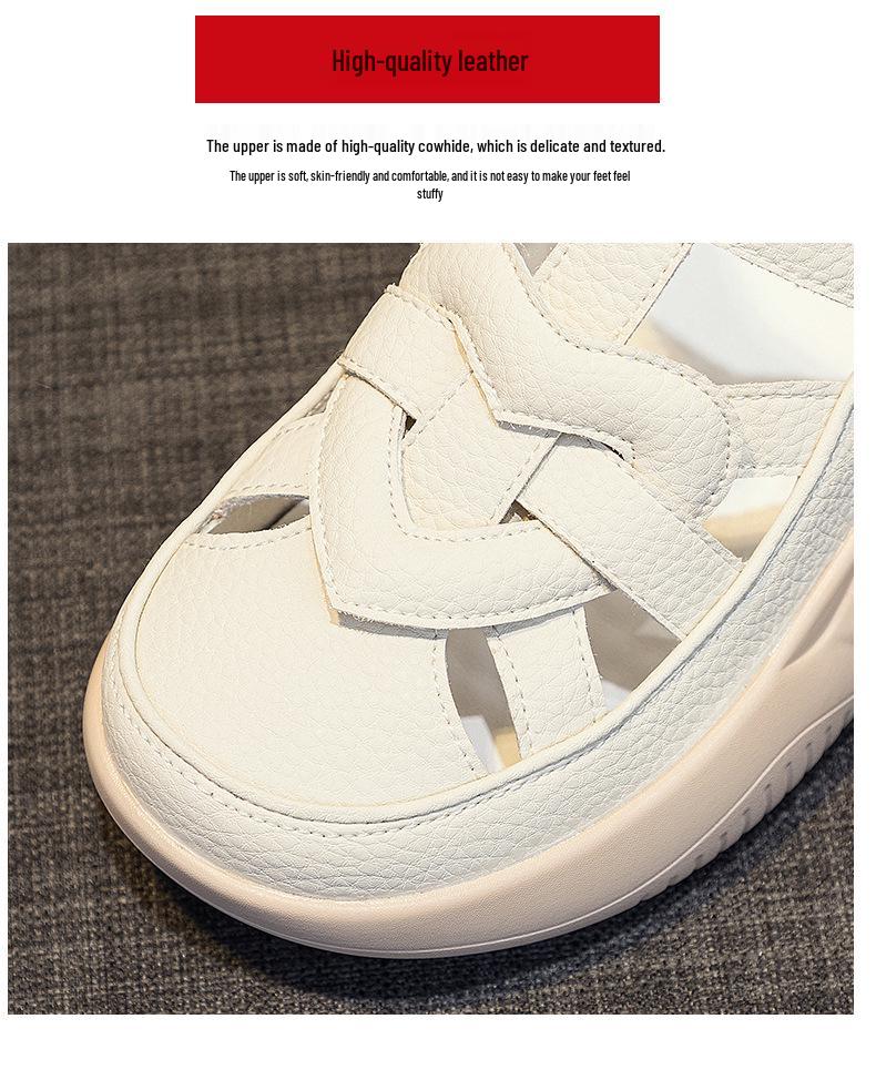 Women's 2025 Leather Flat Sandals - Soft Sole, Casual Style, Round Toe, Color Block for Beach & Pregnancy