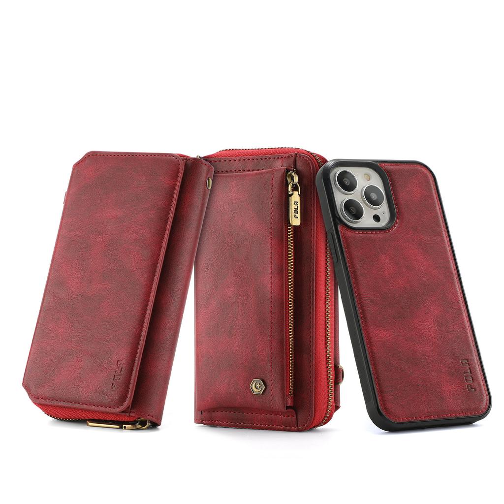 Applicable to iPhone15 mobile phone leather case 16Pro multi-function split mobile phone case zipper wallet oblique span bag 14