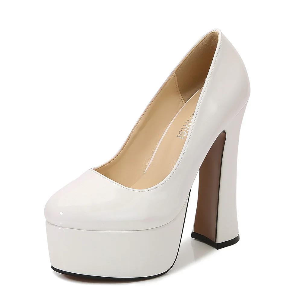 Women Chunky High Heels Sexy Platform Pumps Patent Leather Miss Heels Drag Queen Trans Party Ball Black Zapatos Para Mujeres 44