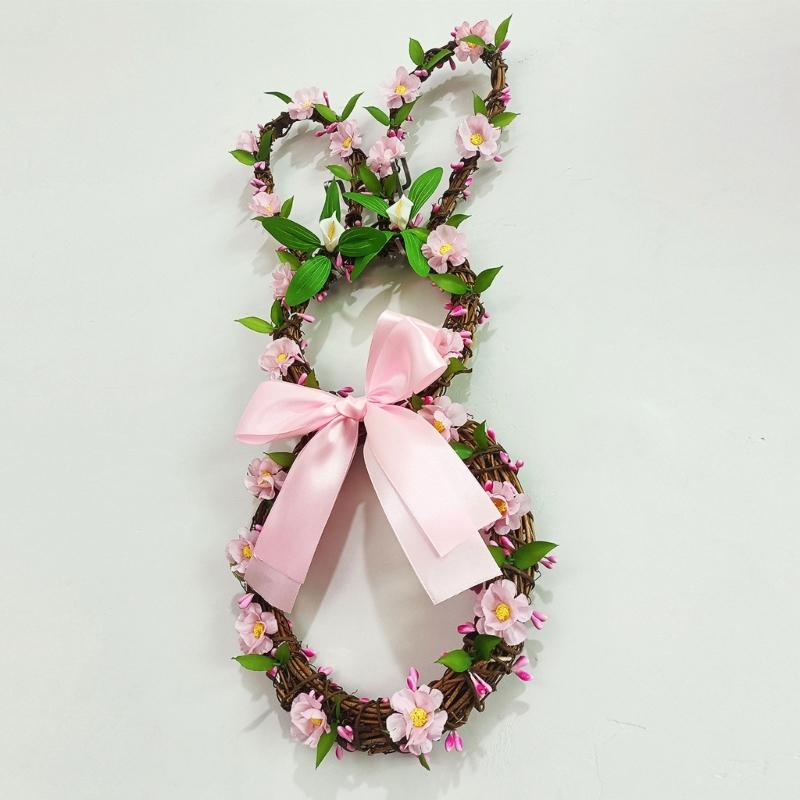 Exquisite Craftsmanship Easter Rabbit Floral Wreath Colorful Easter Rabbit Flower Hoop Perfect for Easter Celebrations