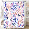 Blue and pink coral shower curtain with white background featuring leafy branches waterproof fabric bathroom decor for kids bath