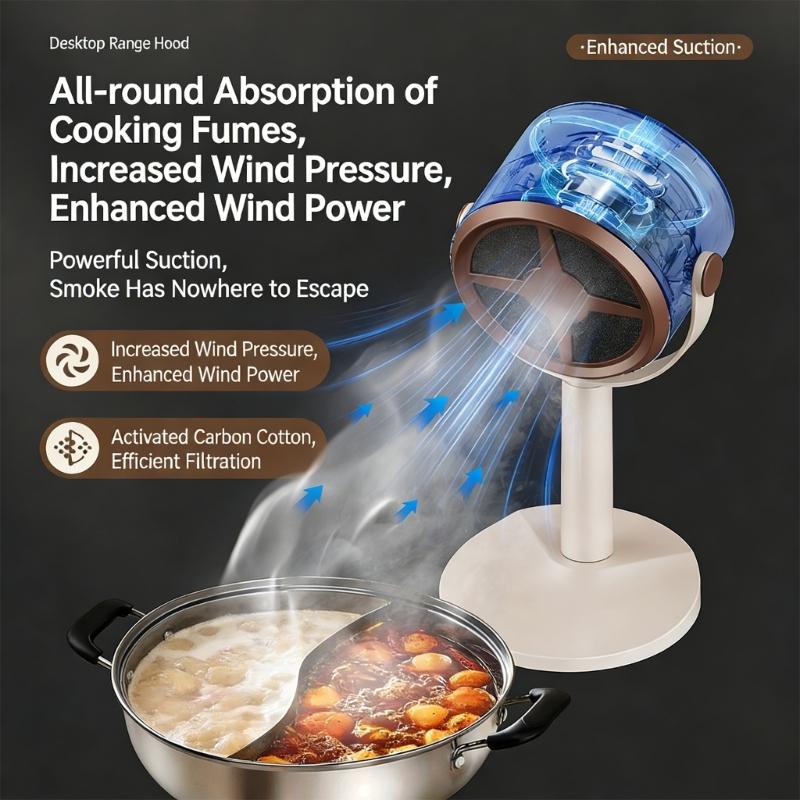 Multi Purpose Portable Range Hood For Kitchen Camping Desktop Features Adjustable Angle And Suction Includes Filter Cotton