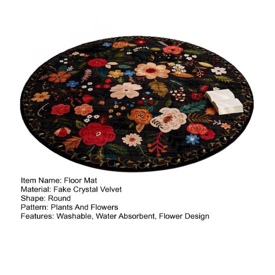 Flower Area Rug Absorbent Quick Dry Round Plush Floral Floor Mat Washable Non-slip Living Room Bedroom Bathroom Decoration Carpet
