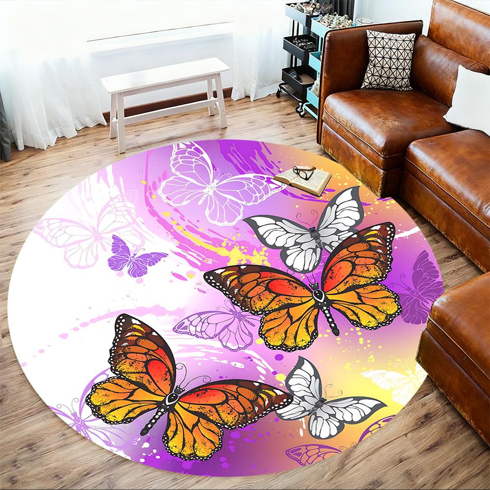 1pc Butterfly Artwork Round Chair Mat Area Rug - Non-Slip, Floor Mat for Office, Bedroom, and Indoor Decor C1125185