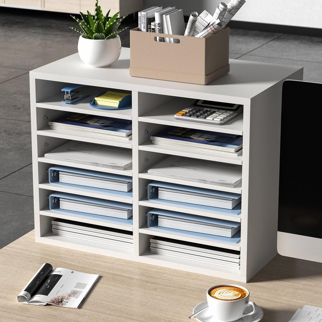 VEVOR Literature Organizers, 12 Compartments Office Mailbox with Adjustable Shelves, Wood Literature Sorter 51.8 X 30.5 X 40.9 Cm for Office, Home