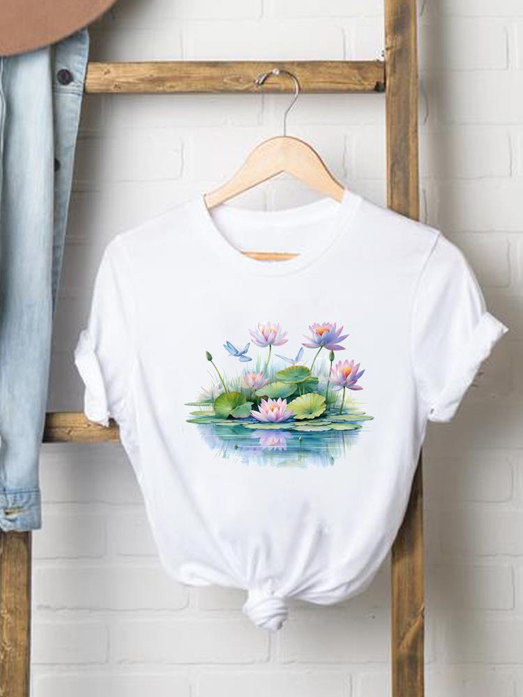 (Asian Size) trend flower sweet 90s Print Female Women printing Fashion Tee Top Clothing T Shirt Woman Short Sleeve Graphic T-shirts
