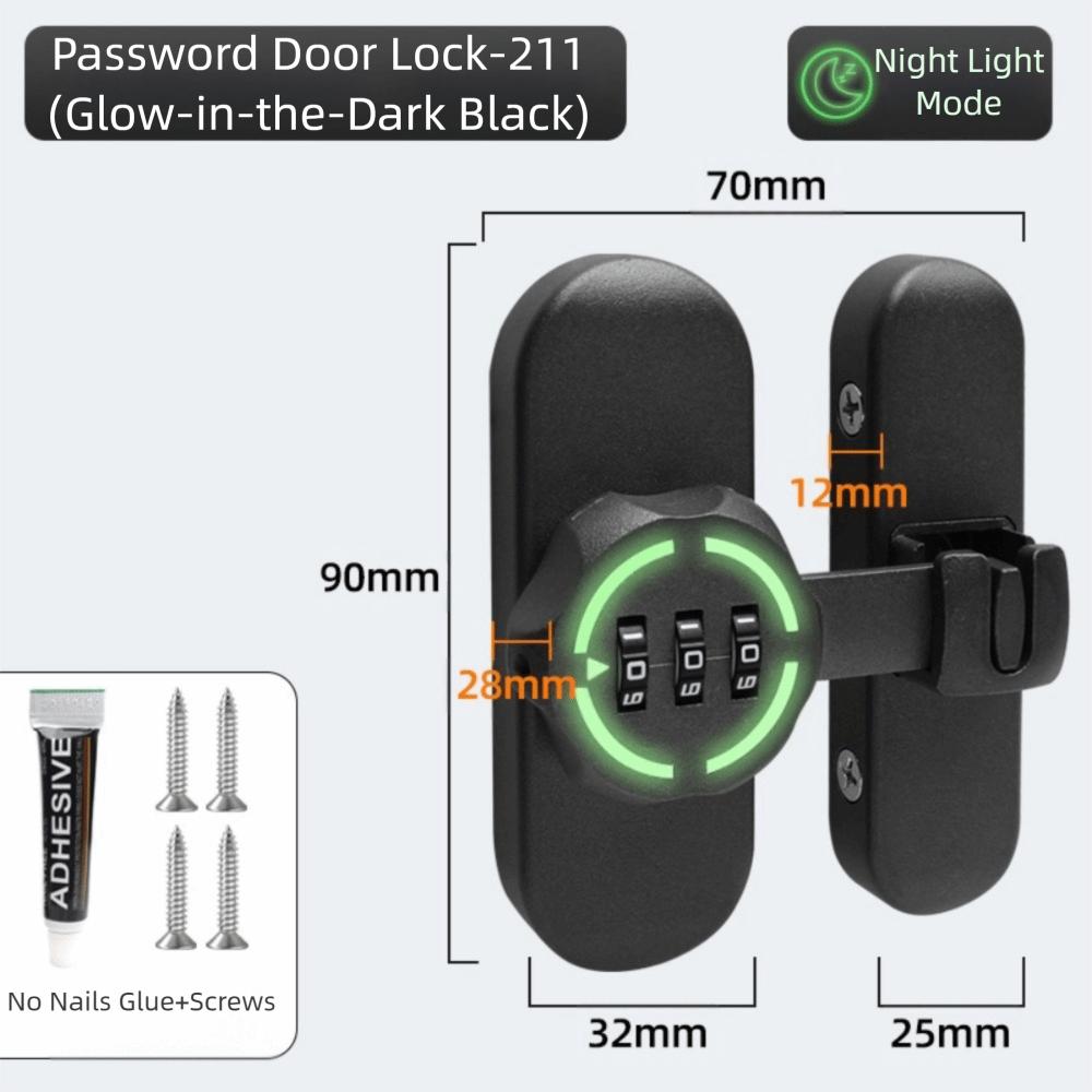 Zinc Alloy Password Lock Luminous Sign 90/180 Degree Sliding Door Lock Mechanical Password High-Security Door Bolts Storage Room