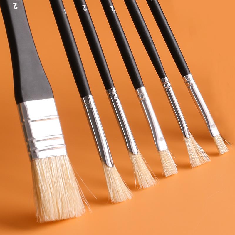 12-Piece Hog Bristle Oil Paint Brushes, Black Handles + 6-Piece Nylon Acrylic, Gouache, Watercolor Flat Brushes for Beginners