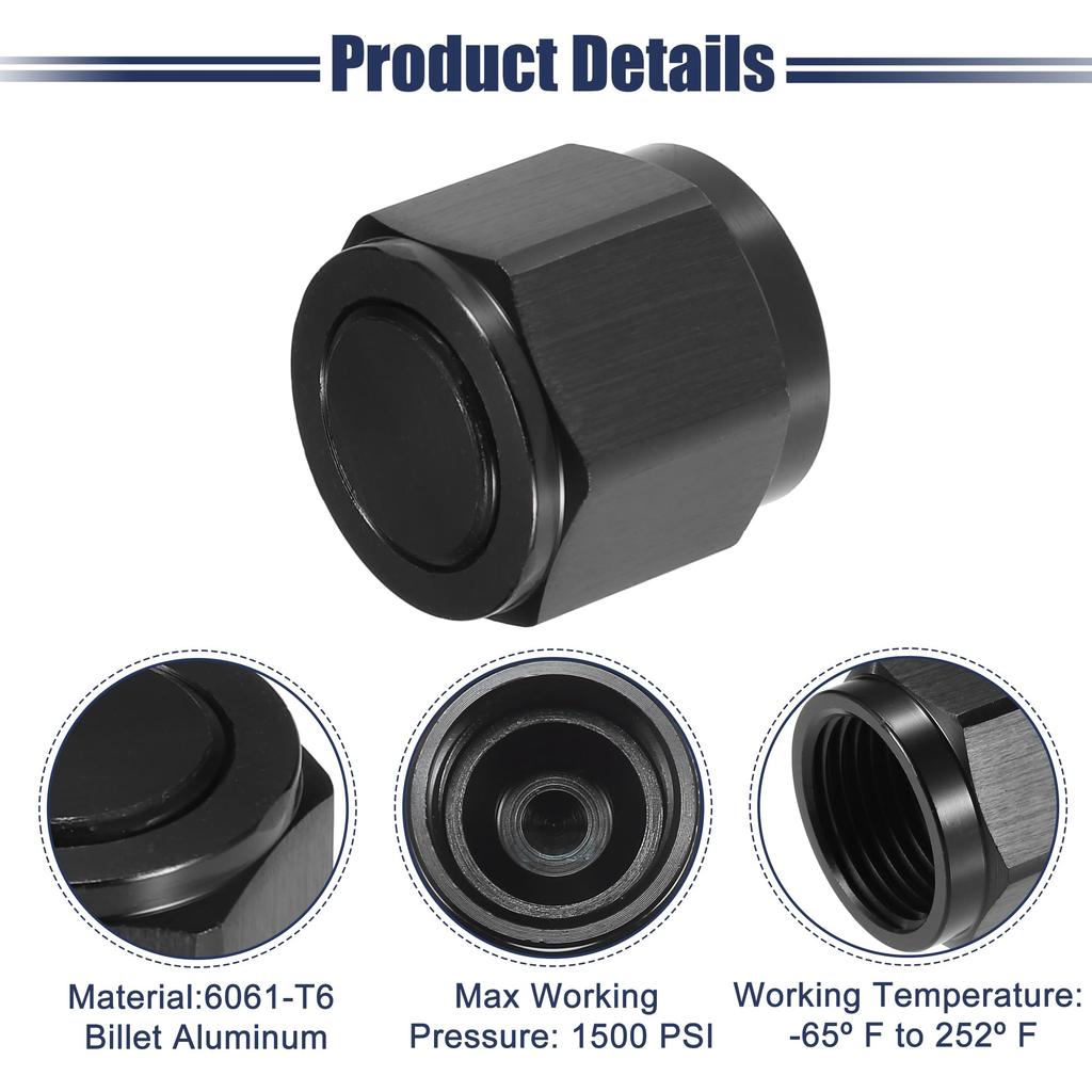 ACROPIX Female Flare Cap Port Plug Block Off Fitting Nut Adapter Universal Black 4pcs AN10
