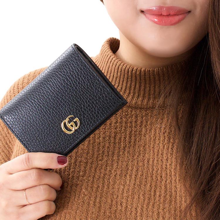Gucci GG Marmont Gold Logo Double Fold Leather Wallet Card Holder Women Wallet Black 456126-CAO0G-1000