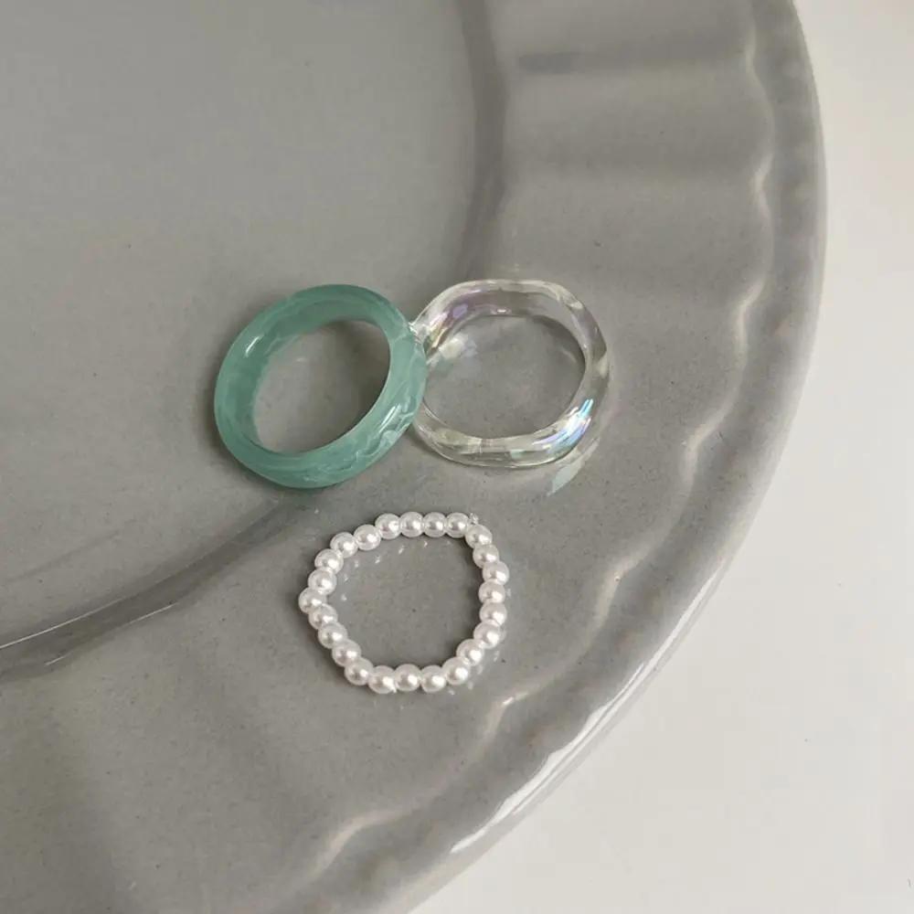 Vegetarian Circle Minimalist Accessories Beads Korean Style Resin Ring Women Pearl Ring Set Popular Accessories Party Favors