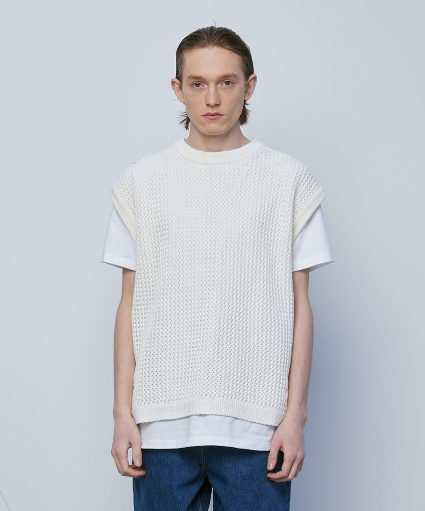 Knitted Net Round Vest Ivory
