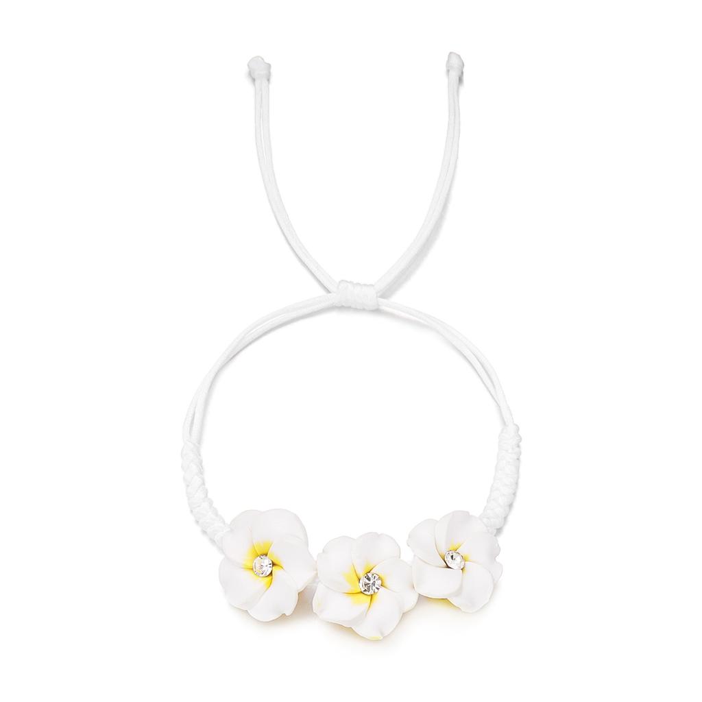Bohemian Polymer Clay Frangipani Flower Woven Bracelet for Women Stackable Floral Braided Rope Chain Beach Party Jewelry Gift