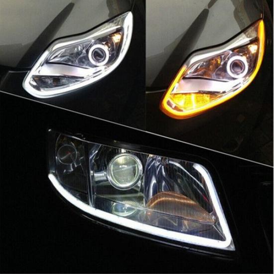 2pc 30CM Switchback Car DRL LED Light Strip Sequential Turn Signal White + Amber