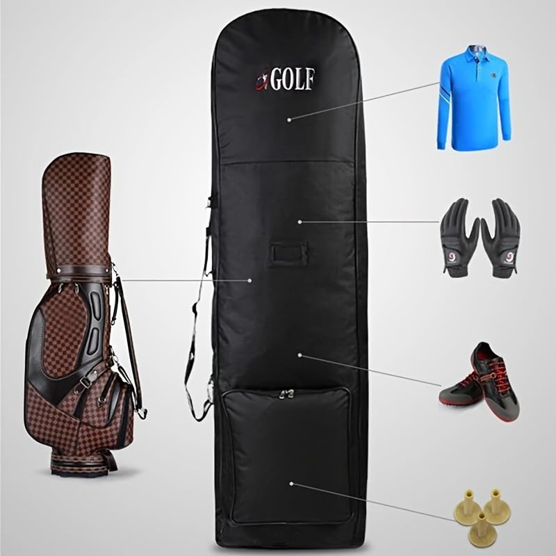 Golf Club Cover Backpack Golf Travel Cover with Casters and Removable Shoulder Strap Perfect for Outdoor Activities and Sports Black Golf Travel Cover