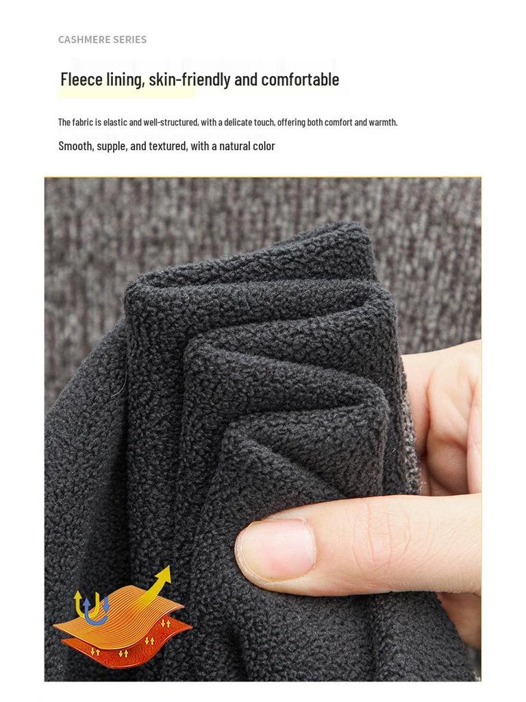Men's Thick Fleece-Lined Knitwear: Two-Piece Look, Autumn/Winter Style for Middle-Aged & Young Casual Wear.