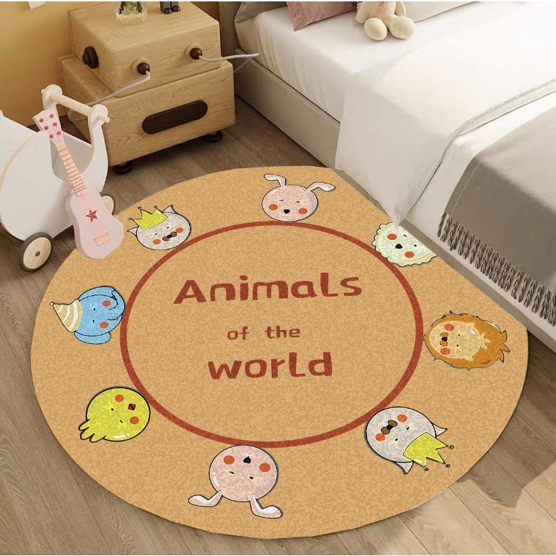 Deer Round Carpet Flowers Butterflies Snail Print Mat Whimsical Home Decor Anti-slip Rug for Living Room Bedroom Playroom