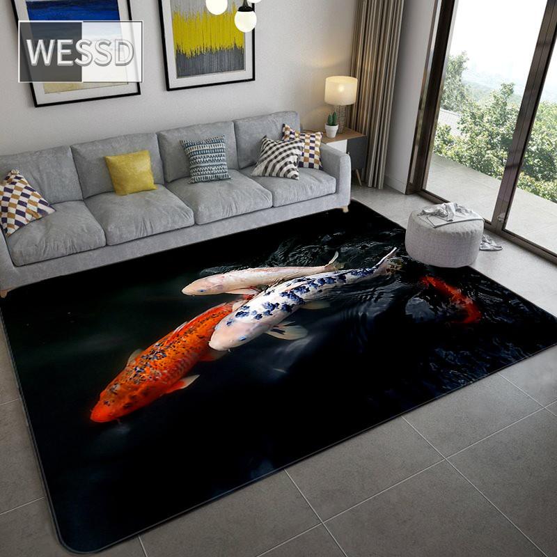 

Скандинавский роскошный черный 3D ковер с животными, украшение для гостиной, домашний ковер с рыбой и леопардовым узором, фланелевый коврик для спальни, пол в ванной комнате 160x200cm 1pcs
