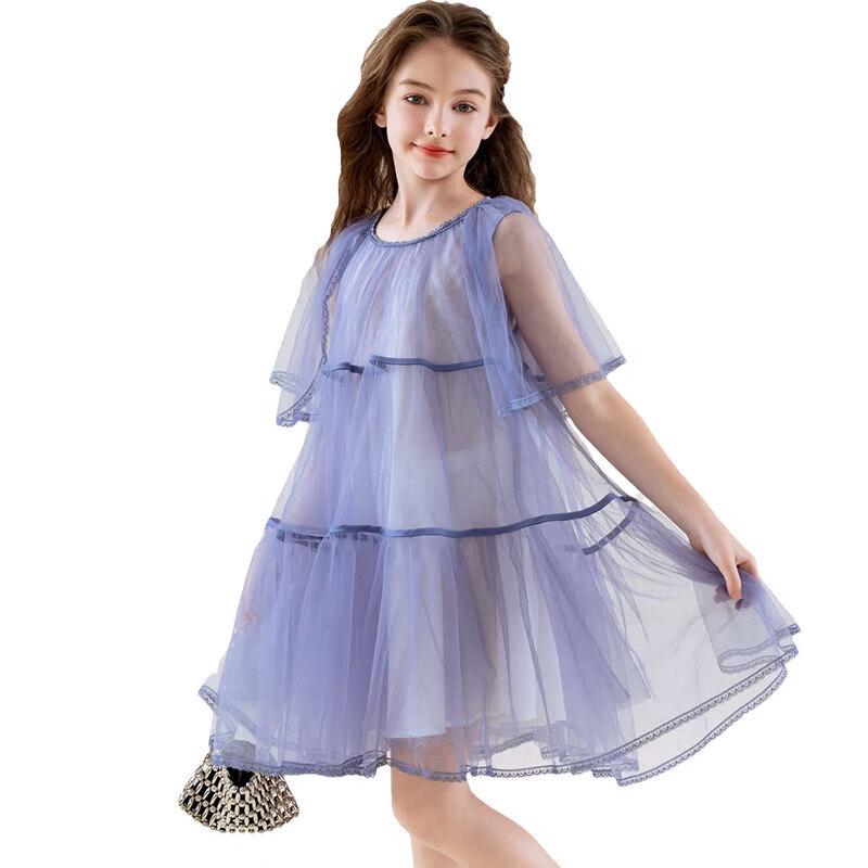 Girls' New Chinese Style Mesh Short Sleeve Princess Dress