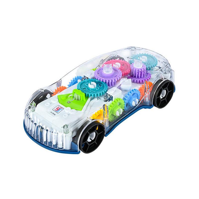 In Stock: Interactive Transparent Gear Racing Car – Omni-directional Walking, Lights, Music, Electric Toy for Children & Parents