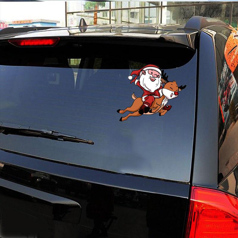 Christmas-themed Car Decals Featuring Santa Claus and Reindeer for Car Body Decoration and Window Stickers