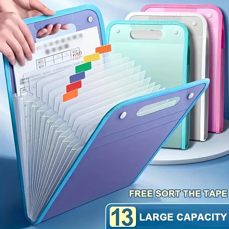 A4 Macaron Vertical Binding File Bag Student Test Paper Storage Bag 13 Cell Portable Organ Bag, Office School Supplies