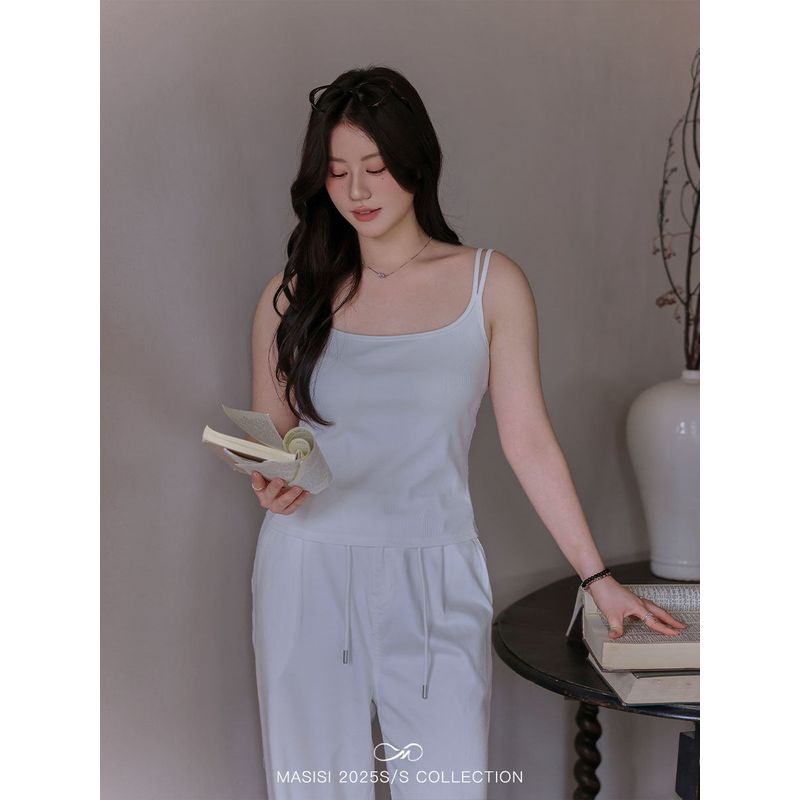 Maxi Plus Size Women's Clothing Double-Shoulder Strap with Chest Pad Camisole Summer Plus Size Ladies Loose Slim Bottoming Top