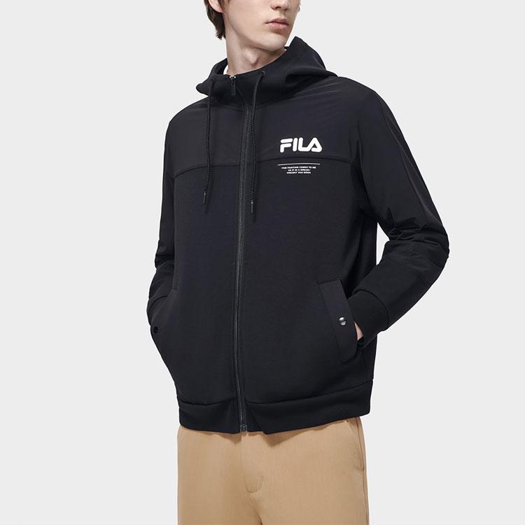 FILA X Van Gogh Collaboration Letter Logo Printed Solid Color Hoodie Men Jacket Black F11M318506FBK