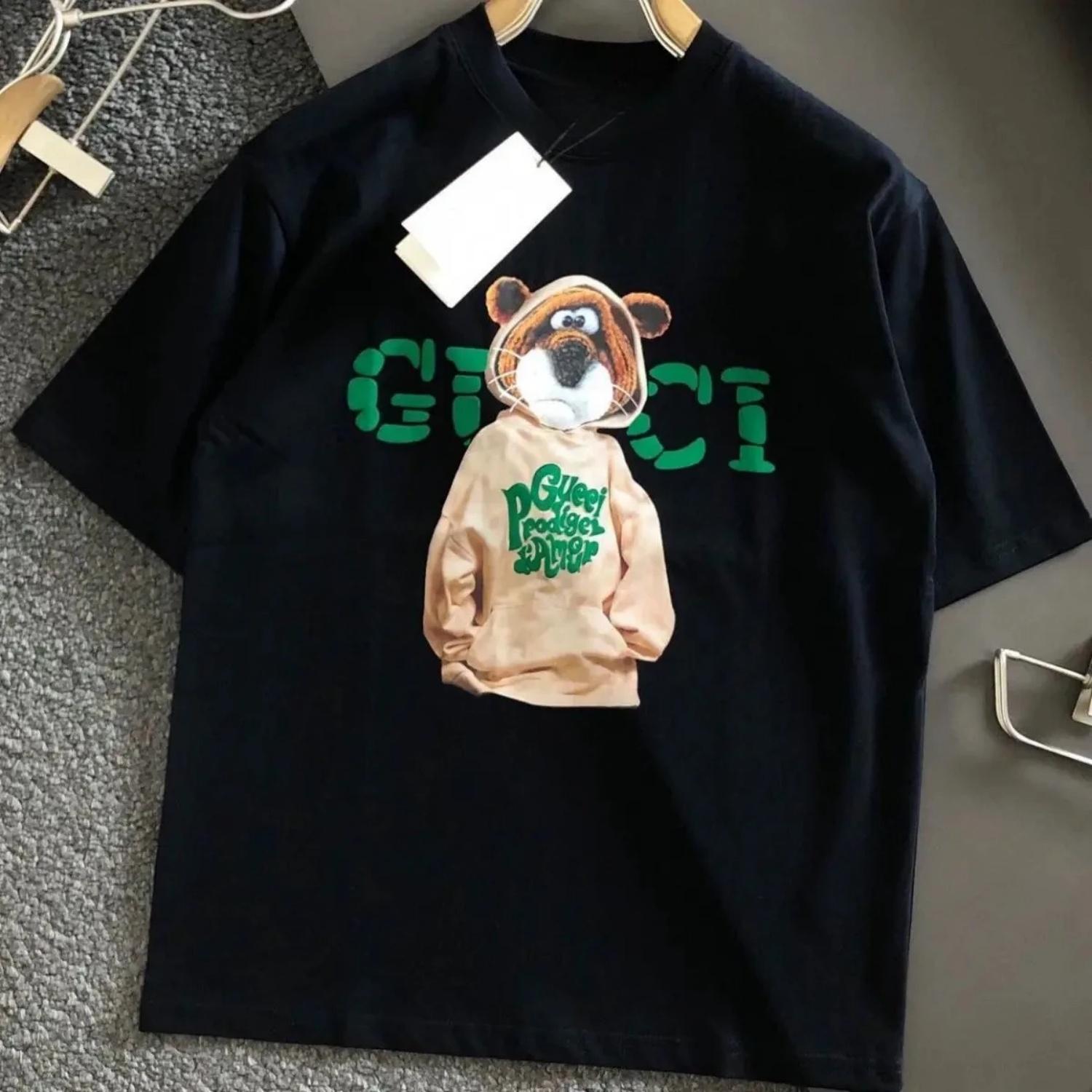 

New Style Cartoon Bear Print Letter Short Sleeve T-shirt for Women Couple Trend Women Clothing Graphic T Shirts Vintage Harajuku XXXXXL чорний