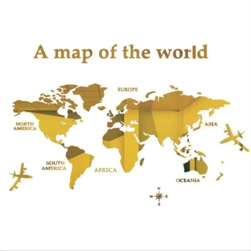 Fashion World Map Home Background Wall Stickers 3D Acrylic Three-dimensional Mirror Stickers Bedroom Office Wall Decor Stickers