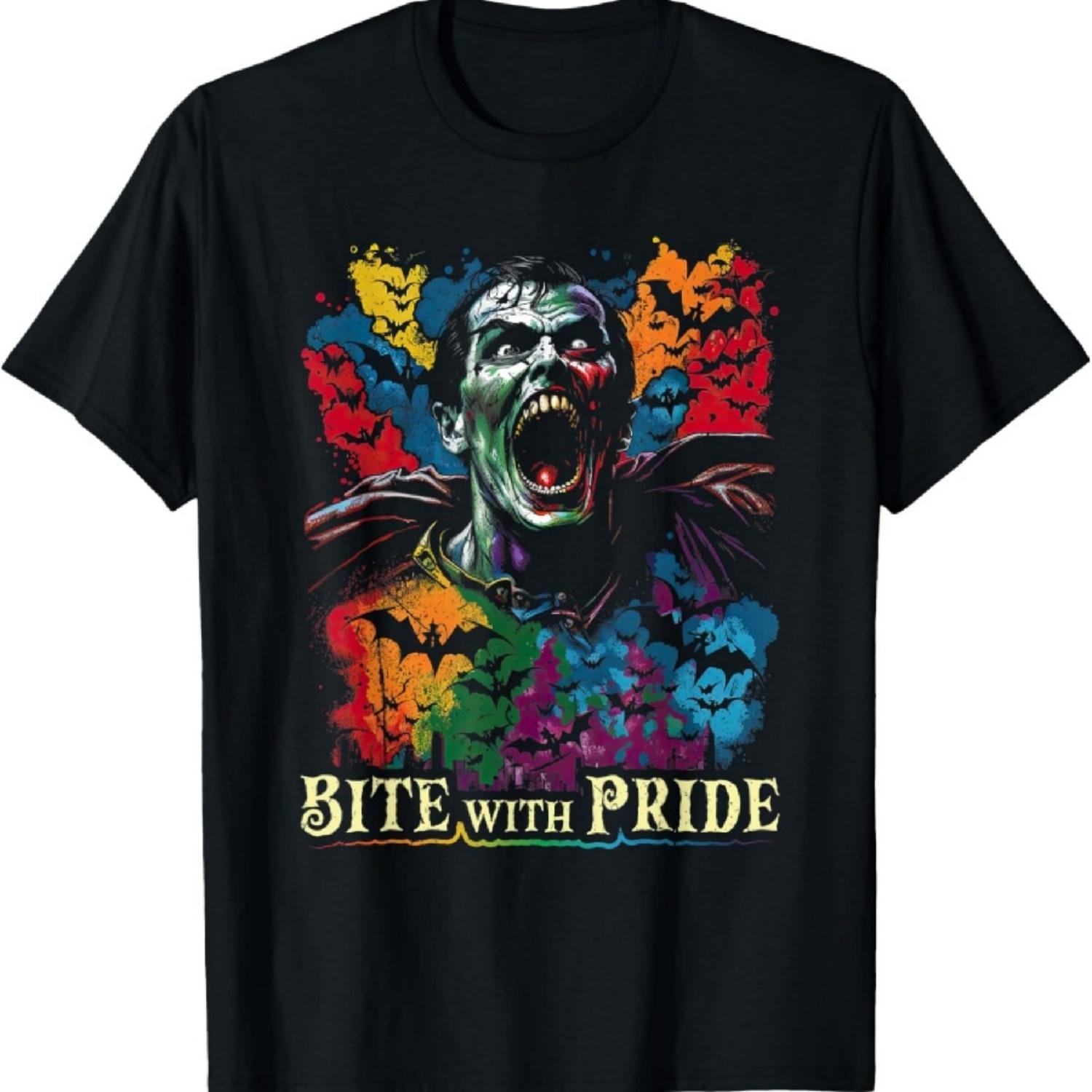 

Gothic Gay Pride Dracula Bite With Pride, LGBTQ Goth Vampire T-Shirt XXXXXL чорний