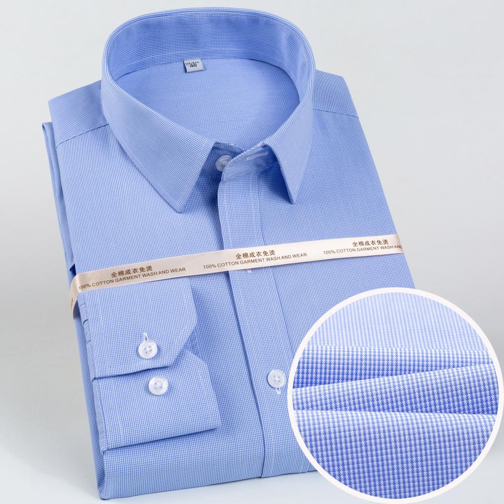 Men's Plaid Spread Collar Wrinkle-Free Long Sleeve Button-Down Shirt, 100% Cotton Regular Fit Business Casual Formal Office Wear