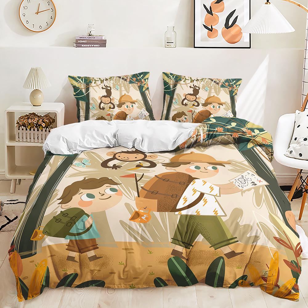 Three-Piece Cartoon Jungle Animal Quilt Cover Digital Printing Kit Two-Piece Set Four Seasons Pass