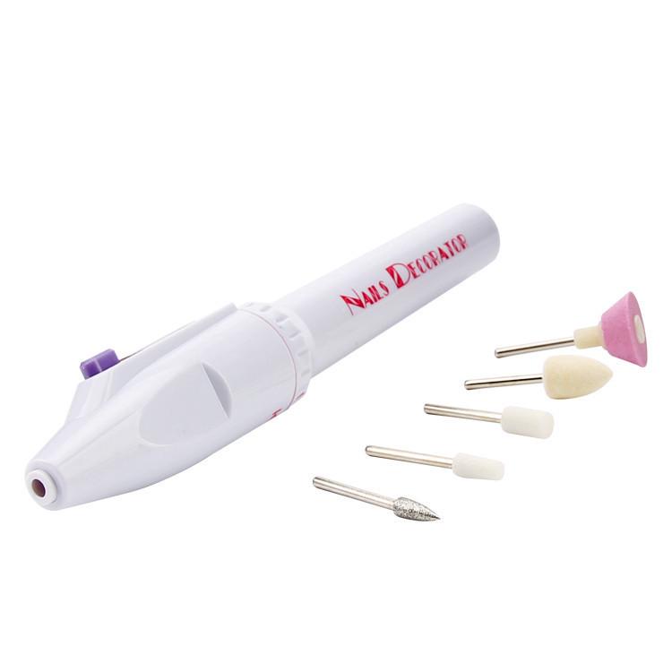 Mini Electric Nail File Pen with 5 Grinding Heads & Purple Cloth Bag