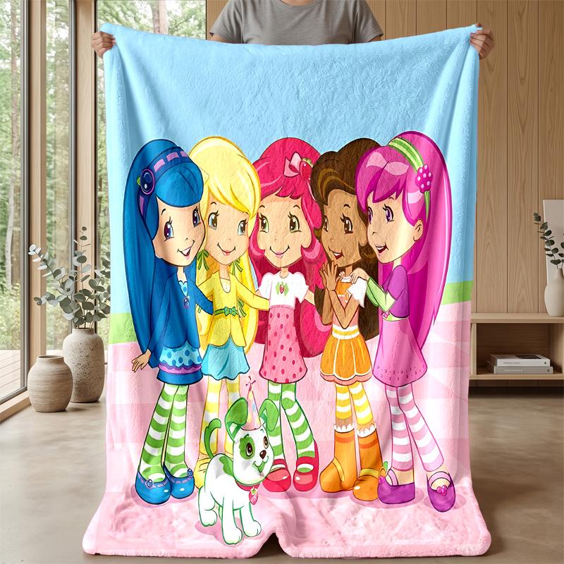 Strawberry Princess cartoonPrinted Flannel Blanket Cozy Skin-Friendly Warm Throw for Couch Bed Indoor Daily Use
