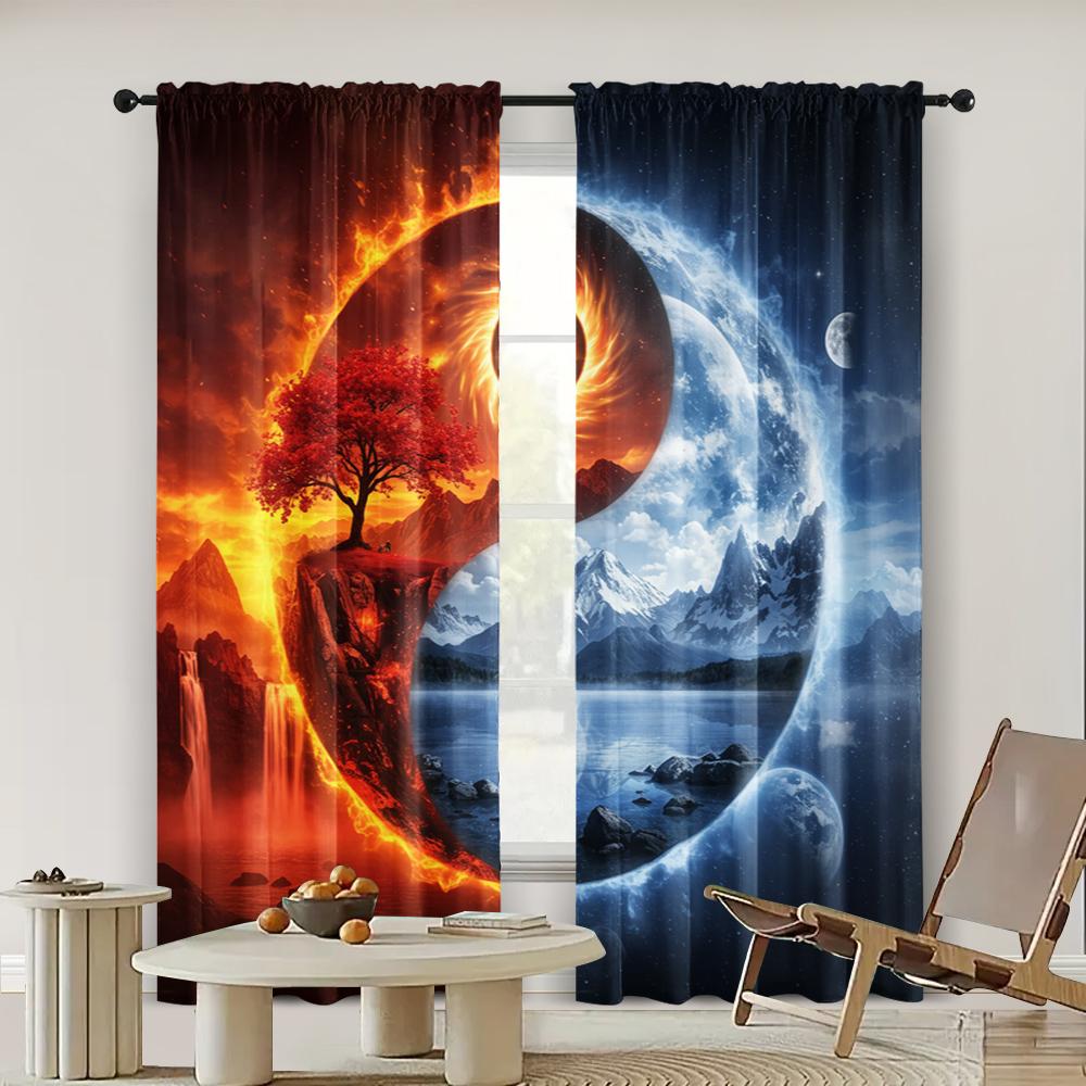 2pc, Curtains Yin and Yang Polyester,Without Electricity Festive Holiday Suitable for Holiday Parties, Home Decor