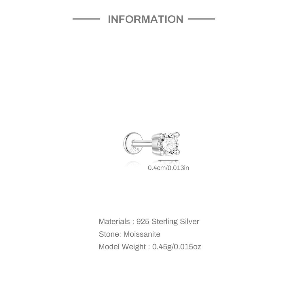 AIDE 925 Silver 1PC Mini Moissanite Four-Claw Screw Stud Earrings Casual Design DIY INS Ear Studs For Lady Jewelry