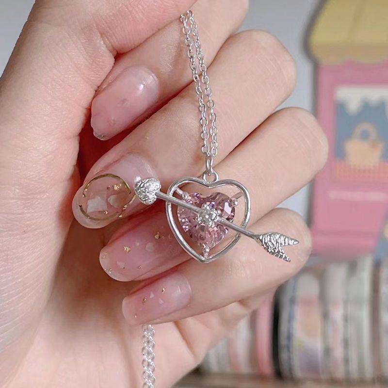 Angel Peach Heart Water Drop Pendant Necklace Jewelry Pink  Girl Sweet Cool Clavicle Chain Aesthetic Y2K Accessories