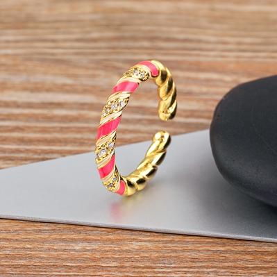 

Nidin New Fashion Crystal Zircon Rings Sweet Cute 5 Candy Colors Adjustable Open Female Wedding Engagement Jewelry Party Gift рожевий червоний колір