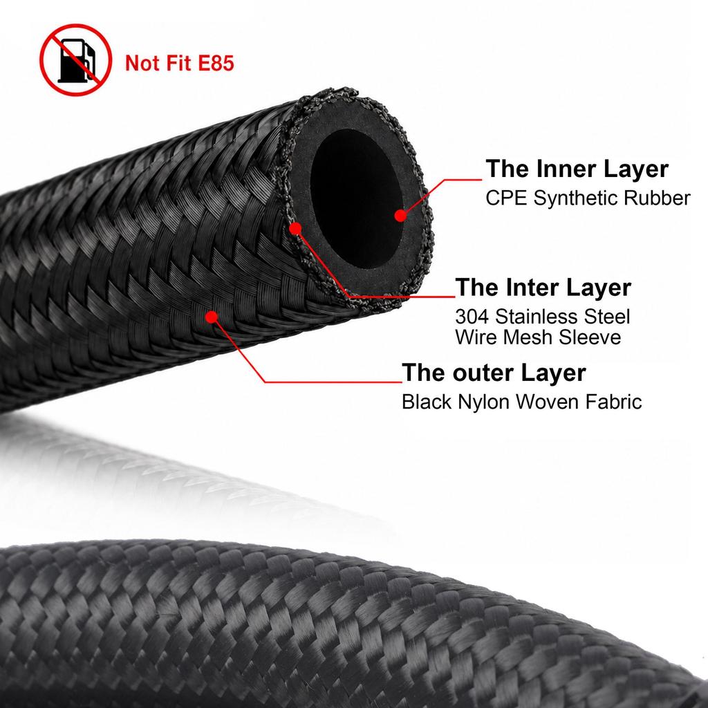 1m 10 AN Black Nylon Braided Oil/Gas Hose Kit with Detachable Fittings