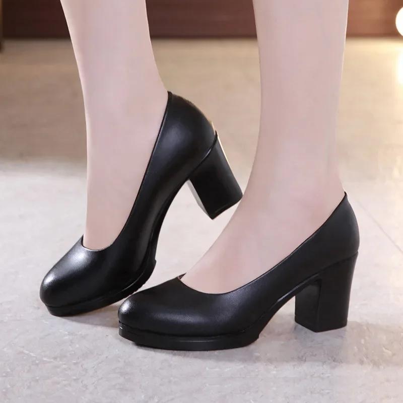 6cm Small Size 32-43 Shallow Formal Dress Shoes Women Pumps 2025 Black Med Block Heels Shoes Platform for Office Court Work Mom