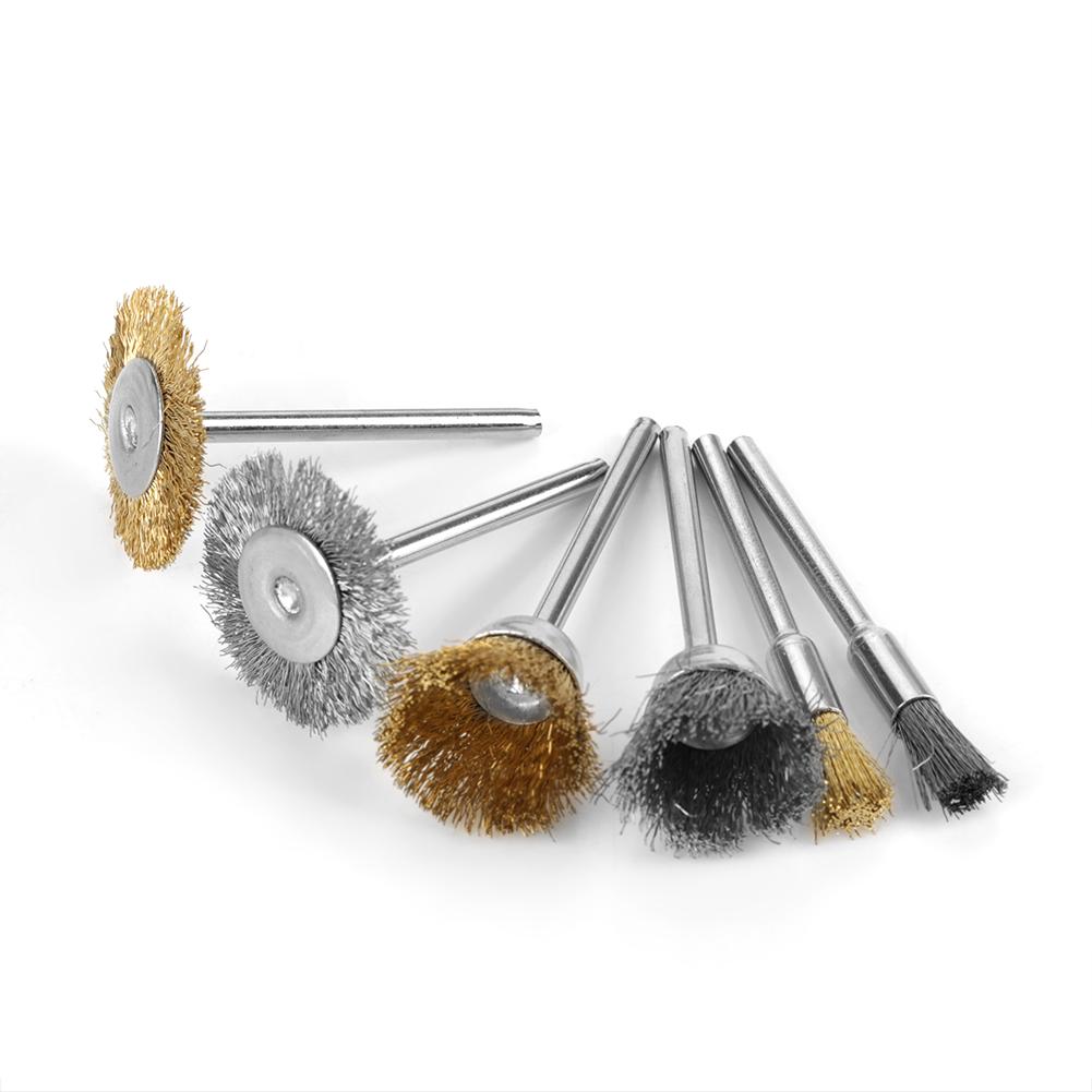 36 Stück Messingdraht Stahl Drahtbürsten Set Stift Flach Tassenförmig Polierrad Werkzeuge Kit
