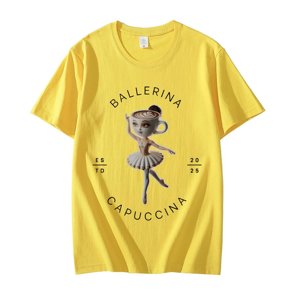 Ballerina Capuccina Funny Italian Brainrot Meme T Shirt Men Women Oversized Fashion Tshirt Summer Casual Pure Cotton Tshirts