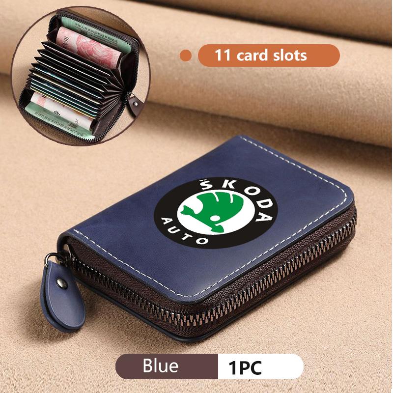 For Skoda Car Leather Wallet Motor ID Credit Card Ticket Storage Bag Octavia Superb RAPID FABIA KAMIQ KAROQ KODIAQ YETI kybf34