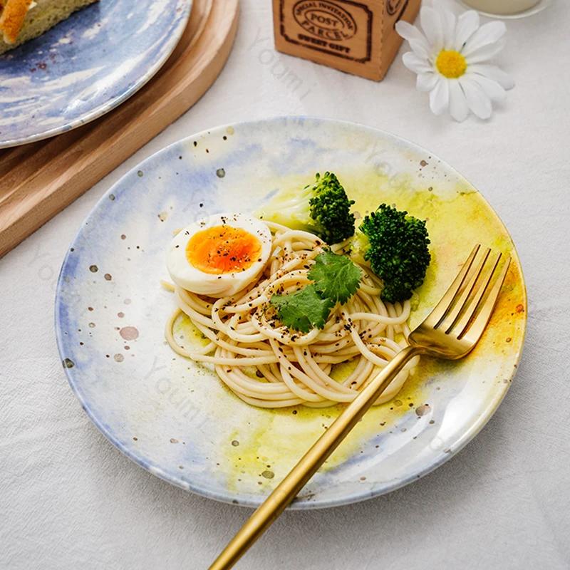 Leichter Luxusstil Farbe Keramikteller Restaurant Desserts Salatteller Köstliche Gerichte Teller Kreatives Haushaltsgeschirr