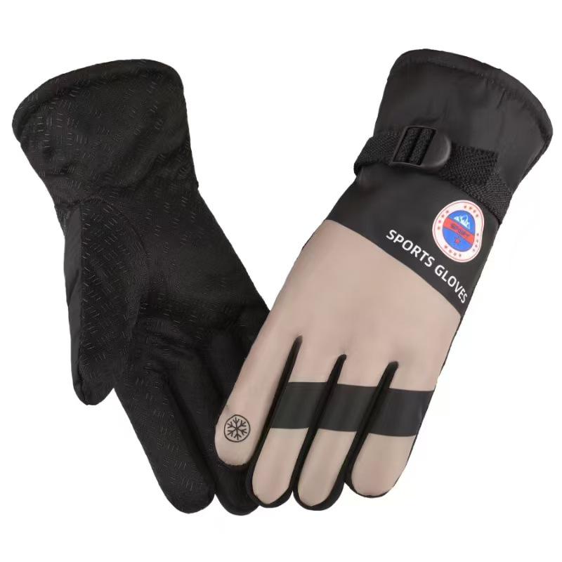 Popular Unisex Warm Waterproof Touchscreen Leather Cycling Gloves - Plush, Thick, Windproof for Winter