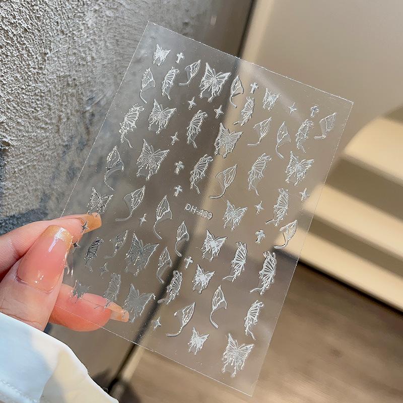 1PCS Black White Butterfly Laser Nail Stickers Nail Art Decoration Abstract Lines Bronzing Flowers Stickers For Nails
