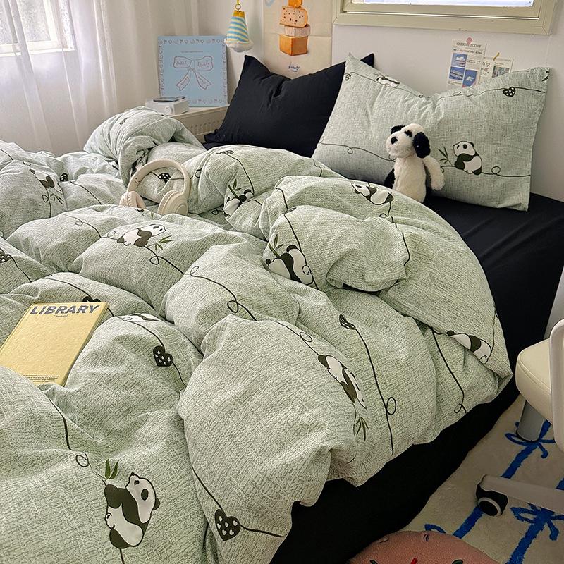 Cream Pure Cotton 4 Piece Bed Sheet Set Washable All Cotton Duvet Cover Pillowcase Class A 3 Piece Set Soft Comfortable Bedding